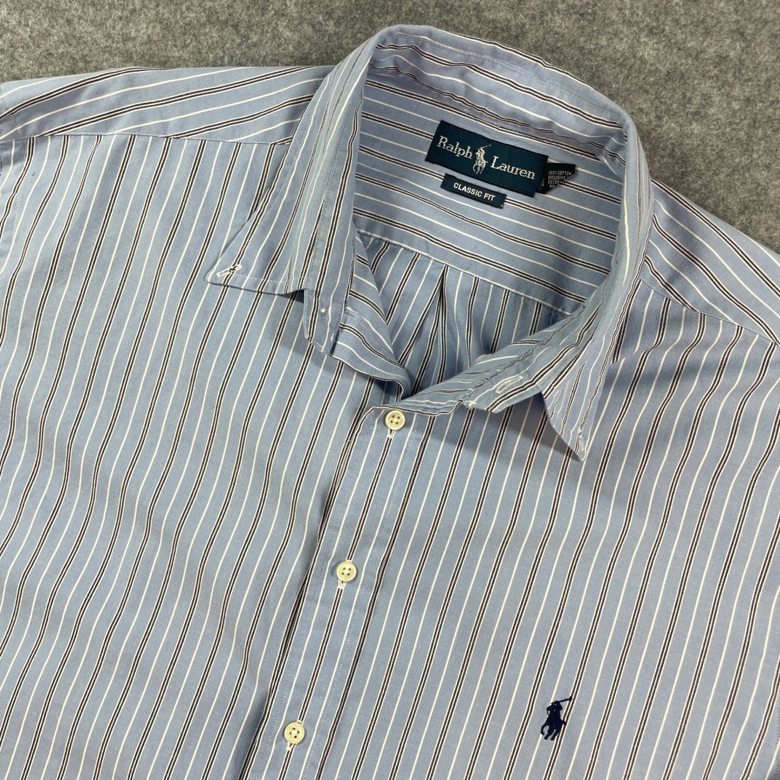 Ralph Lauren Mens Button Down Shirt Xlt Blue Striped Long Sleeve Classic Fit